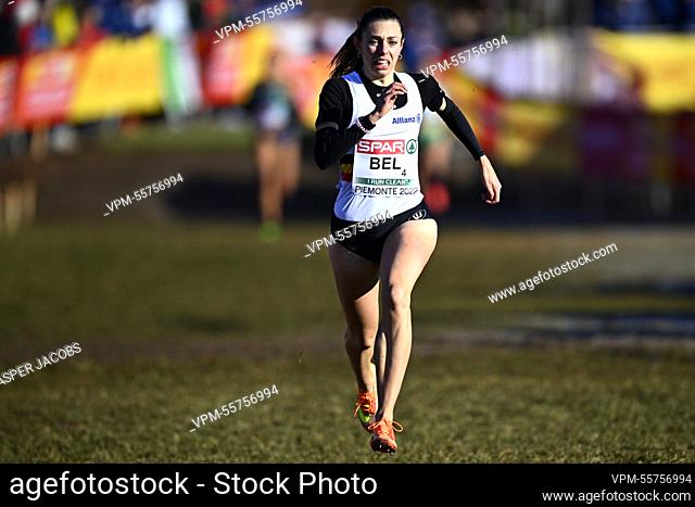 Belgian Vanessa Scaunet pictured in action during the mixed relay race at the European Cross Country Championships, in Piemonte, Italy, Sunday 11 December 2022