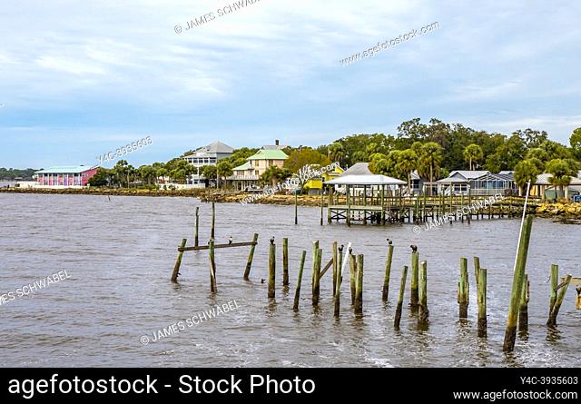 Waterfront houses on the Gulf of Mexico on Cedar Key Florida USA