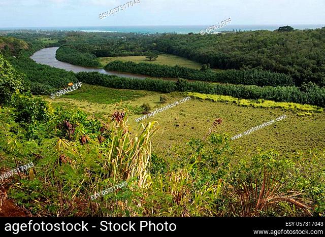 Scenic view of the Wailua River Valley in Wailua River State Park, Kaua'i, Hawai'i