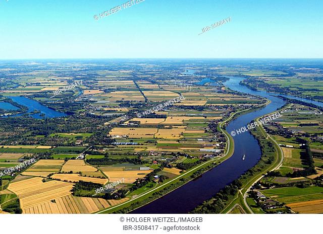 Aerial view, Elbe River and landscape in the Vier- und Marschlande district
