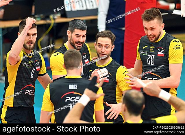 Volleyball players of PGE Skra Belchatow in action during the CEV Volleyball Challenge Cup 2023 4th Finals match VK CEZ Karlovarsko vs