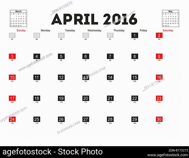 Vector planning calendar April 2016