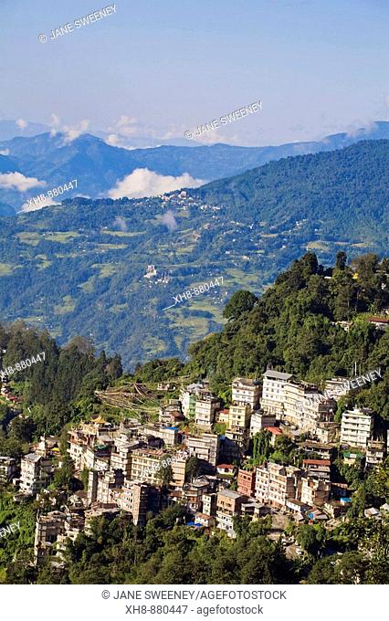 India, Sikkim, Gangtok, View of city from Ganesh Tok viewpoint