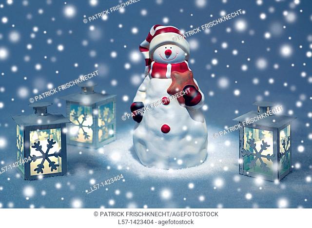 Snowman and lantern, christmas decoration