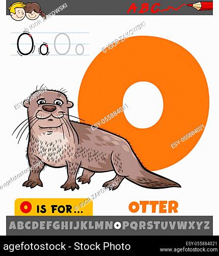 Educational cartoon illustration of letter O from alphabet with otter animal for children