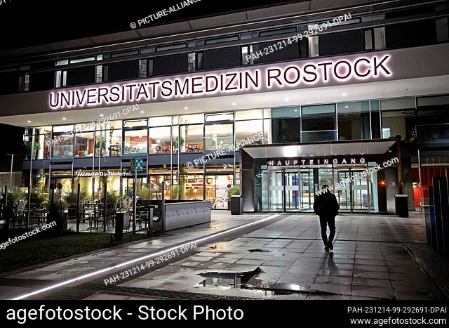14 December 2023, Mecklenburg-Western Pomerania, Rostock: The main entrance to the University Medical Center. Karl Lauterbach (SPD), Federal Minister of Health