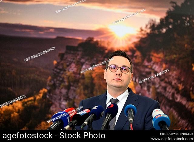 Czech Foreign Affairs Minister Jan Lipavsky gives press briefing before leaving for Muscat, Oman, t o take part in two-day meeting of ministers of countries of...