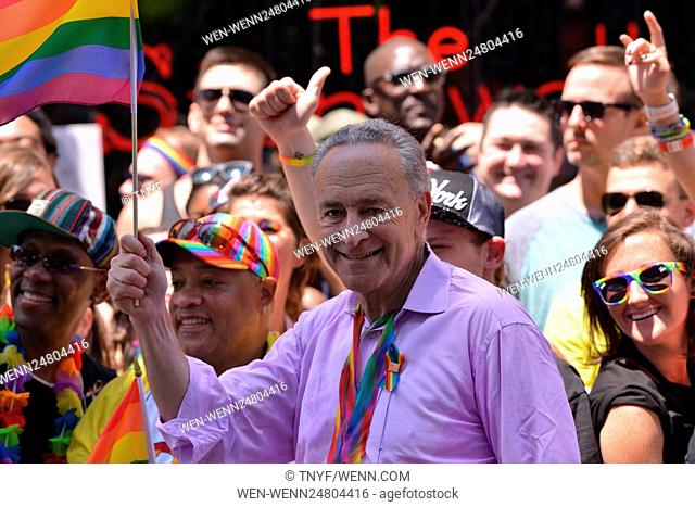 2016 Pride Parade in the West Village Featuring: Atmosphere, Bill Deblasio, Cynthia Nixon, Gloria Allred, Anthony Weiner, Curtis Sliwa