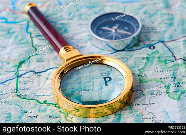 Travel concept with compass and map