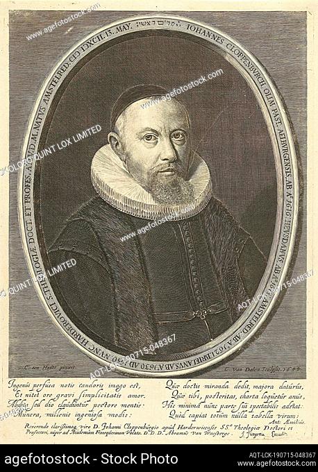 Portrait of Johannes Cloppenburg Iohannes Cloppenburch, Olim ( ..) Amstelred CIC ICXCII 13 may (title on object), Portrait of Johannes Cloppenburg in an oval...