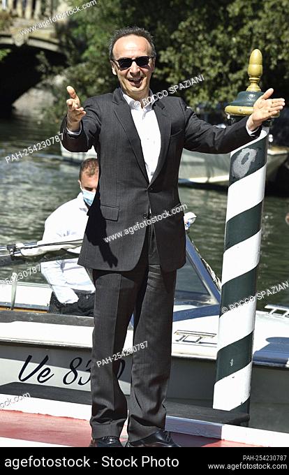 VENICE, ITALY - SEPTEMBER 01: Roberto Benigni are seen arriving at the 78th Venice International Film Festival on September 01, 2021 in Venice, Italy