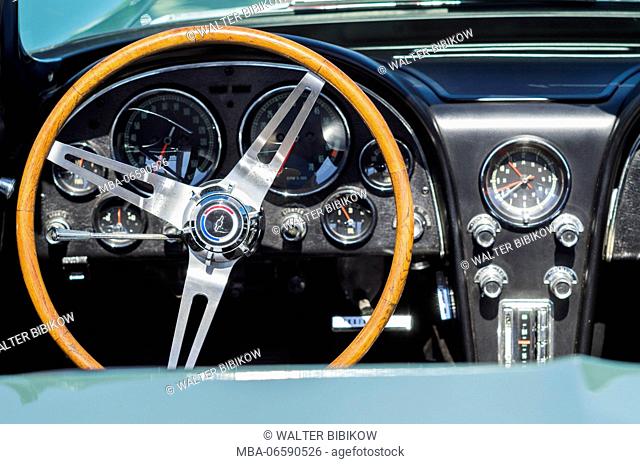 USA, Massachusetts, Cape Ann, Gloucester, classic cars, 1960's-car steering wheel