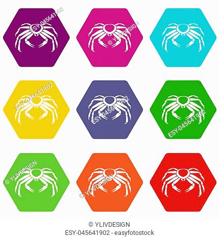 Snow crab icon set many color hexahedron isolated on white illustration