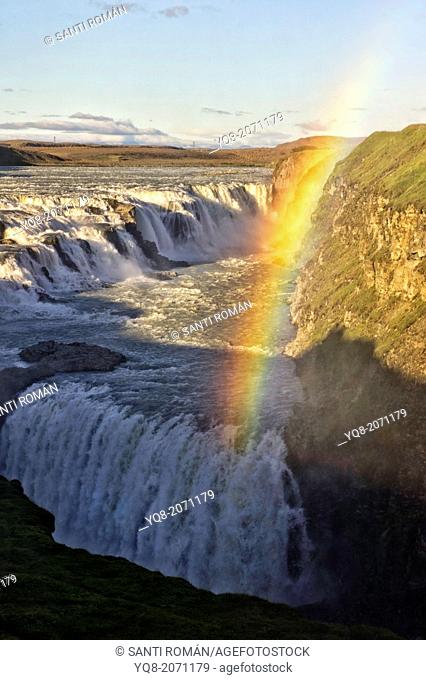 Rainbow over Golden Waterfalls, Gulfoss, Iceland