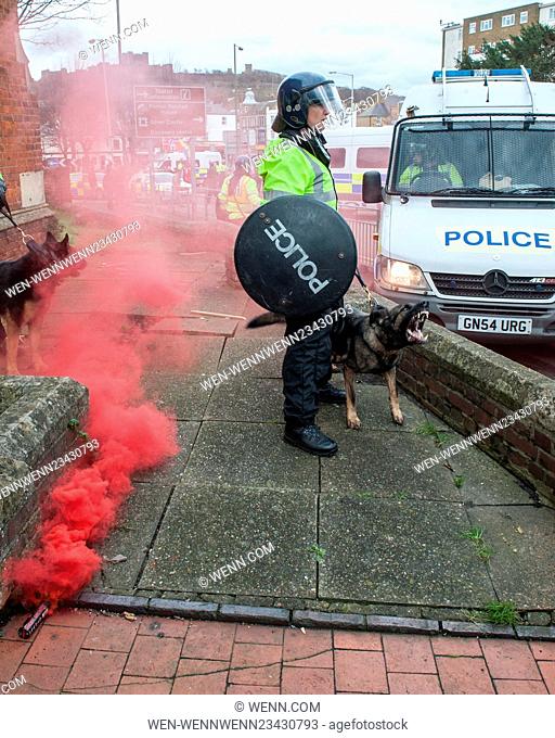 Clashes as anti-immigration groups including the National Front (NF) and the English Defence League (EDL) protest in Dover