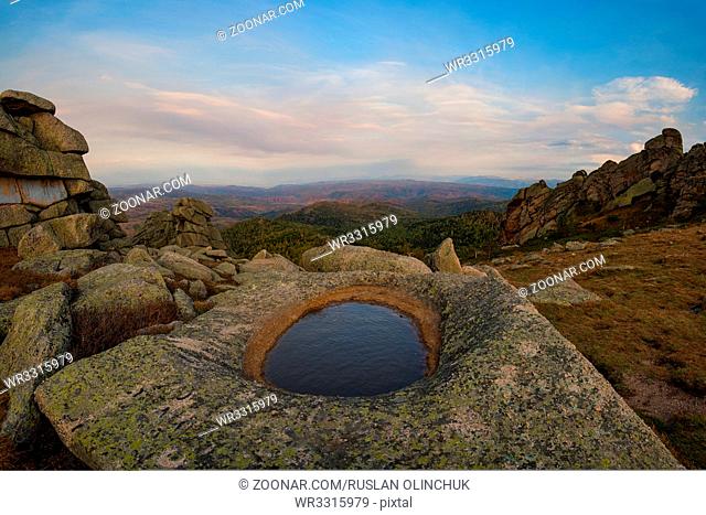 Nature baths on Sinyukha mountain, the highest mountain of Kolyvan ridge, in the Altai Territory of Russia
