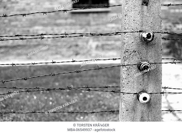 Electric barbed wire fence, death camp Auschwitz I, Auschwitz, Lesser Poland, Poland, Europe
