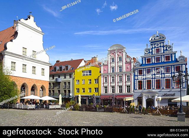 Old town hall and historic gabled houses on Heumarkt, Szczecin, West Pomerania, Poland, Europe