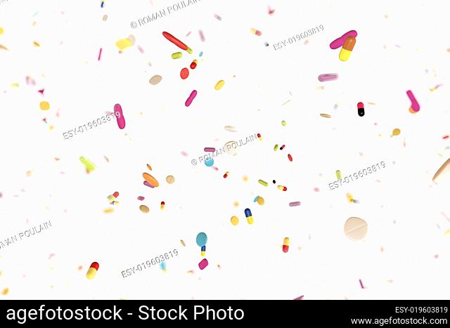 different kinds of drugs and pills falling