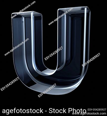Transparent x-ray letter U. 3D render illustration on black background