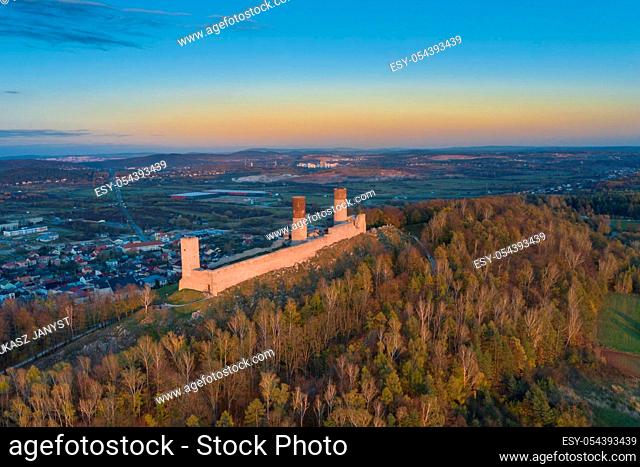 Checiny Castle near kielce, Aerial drone Poland