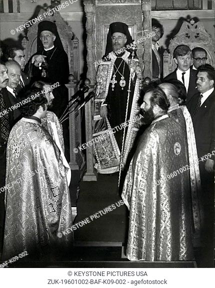 Oct. 02, 1960 - Archbishop Makarios Speaks at a Service in a Greek Orthodox Church Camden Town. Archbishop Makarios the deposed President of Cyprus spoke at a...