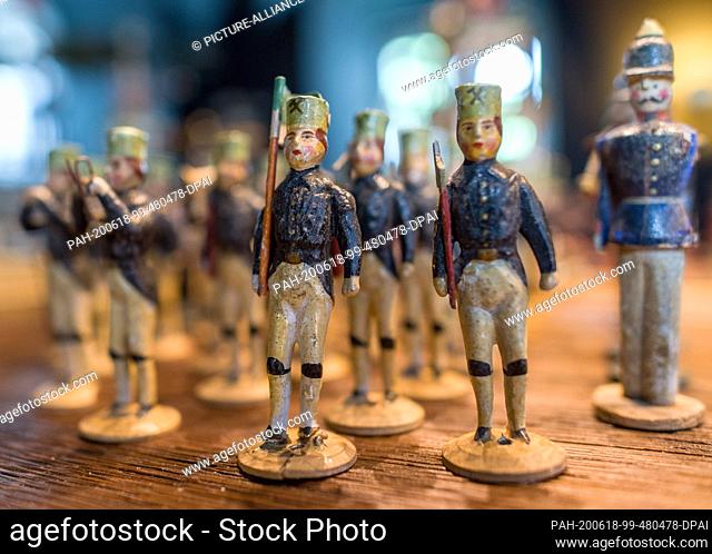 12 June 2020, Brandenburg, Groß Rietz: Hand-carved are small figures of miners from the Erzgebirge, which are in the possession of Percy Bongers