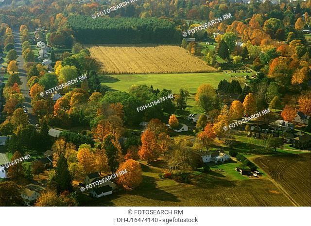 South Deerfield, MA, Massachusetts, The Connecticut River Valley, Aerial view of South Deerfield from Mt. Sugarloaf in the autumn