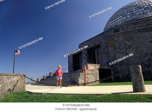 Planetarium, Chicago, IL, Illinois, Woman walking outside the Adler Planetarium and Astronomy Museum in Chicago