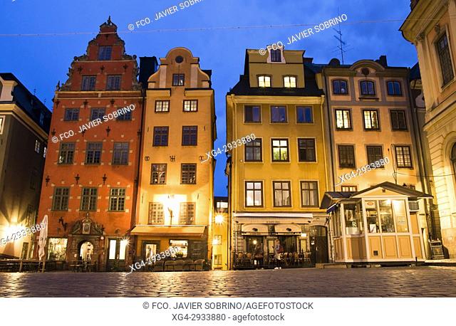 Buildings in Stortorget square. Gamla Stan. Stockholm. Sweden. Scandinavia