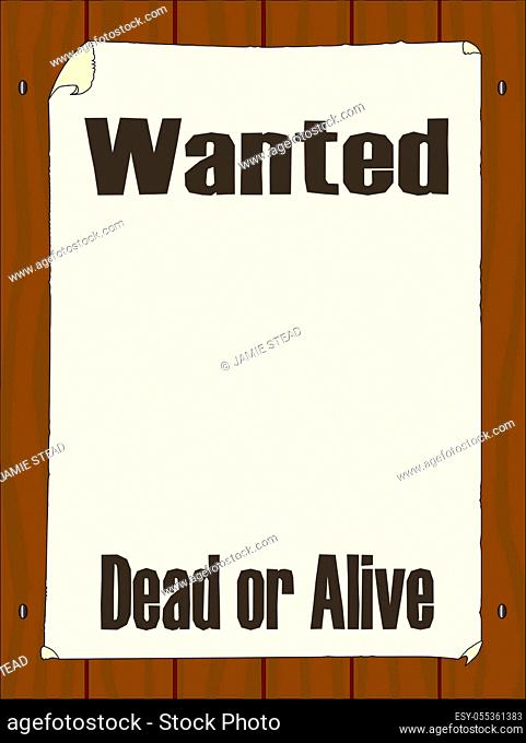 A wooden fence showing the wood grain and nails with a worn 'dead or alive' poster