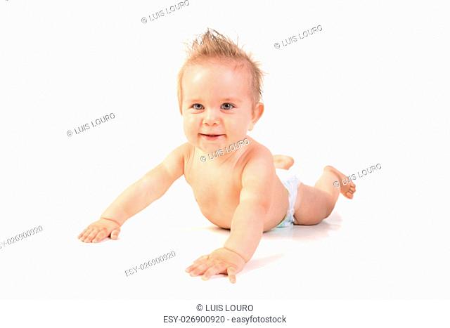 Beautiful baby boy posing isolated in white background