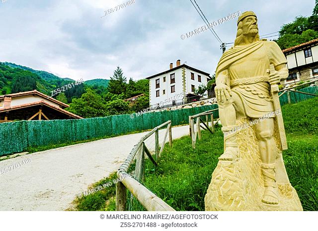 Statue in honor of King Pelagius of Asturias in the village of Cosgaya, cantabrian village that birth is attributed. Cosgaya, Cantabria, Spain, Europe
