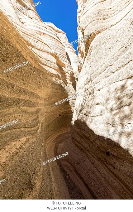 USA, New Mexico, Pajarito Plateau, Sandoval County, Kasha-Katuwe Tent Rocks National Monument, slot canyon