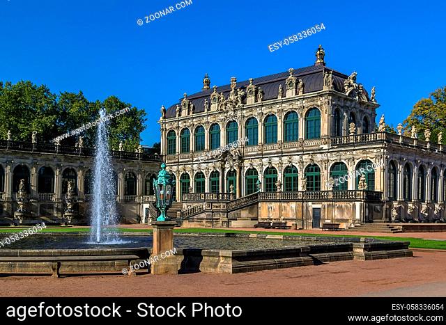 The Zwinger is a palace in Rococo style in Dresden, Saxony, Germany. View of Royal Cabinet of Mathematical and Physical Instruments