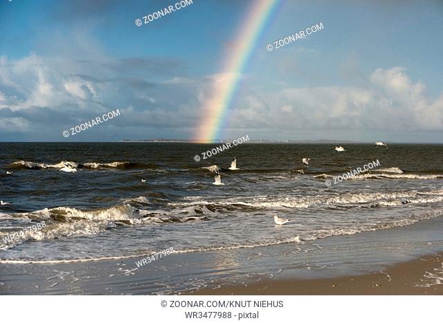 Rainbow on the North Frisian Island Amrum in Germany