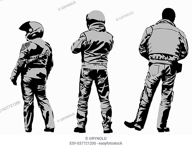 Vector drawing silhouettes of motorcyclists protective gear