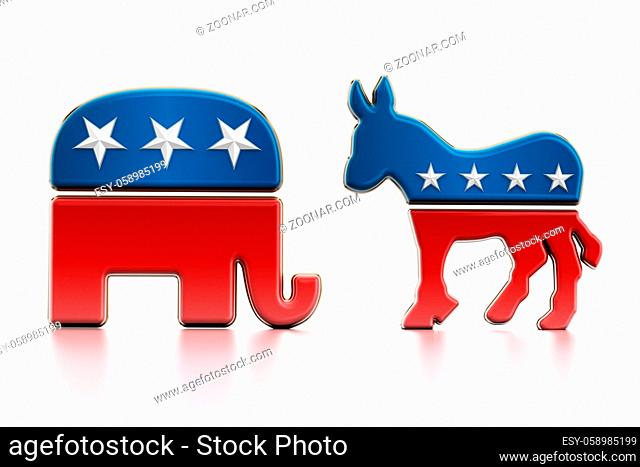 USA Political party symbols isolated on white background. Elephant for Republicans and donkey for the democrats