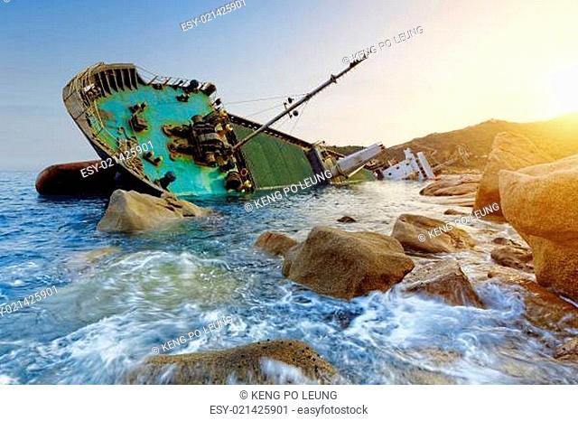 shipwreck and seascape sunset