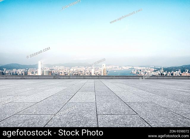 cityscape and skyline of hong kong from empty floor