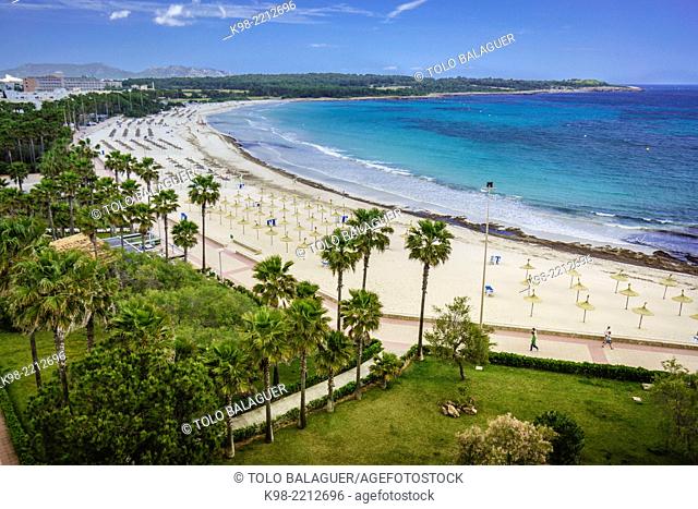 Spain, Balearic Islands, Majorca, Cala Millor, Son Servera, Sa Coma, Sandy beach at tourist resort
