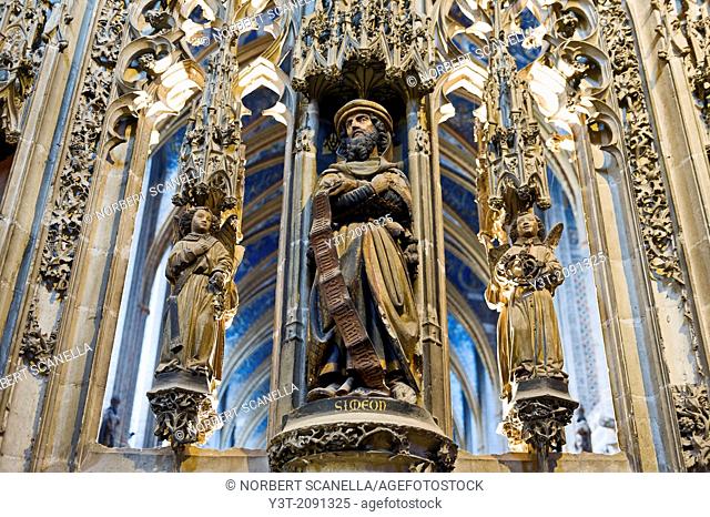 Europe, France, Tarn, Albi. Episcopal city, classified as UNESCO World Heritage. Cathedral Sainte-Cecile. Sculptural detail of the ambulatory
