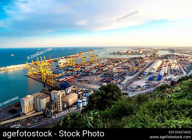 BARCELONA, SPAIN - JUNE 11: Panoramic view of the port in Barcelona. It is one of the busiest container port in Europe in June 11, 2014 in Barcelona, Spain