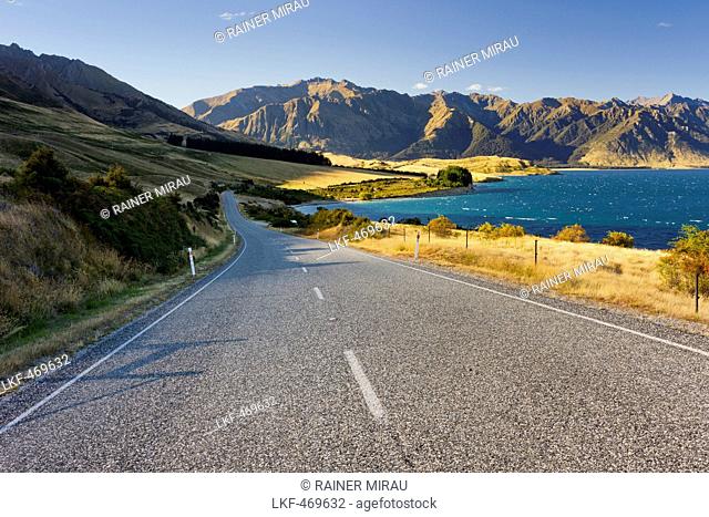 Road at Lake Hawea, Makarora, Otago, South Island, New Zealand