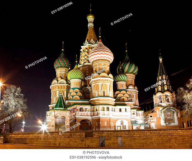 Saint Basil's Cathedral at night, Red Square, Moscow, Russia