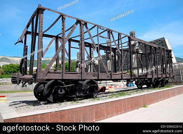 Novorossiysk, Russia - May 20, 2018: A railroad car shot by the Nazis, a monument in memory of the Second World War