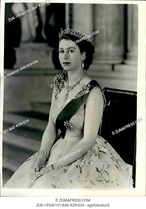 Jan. 01, 1954 - New Royal Command Portrait of H.M. Queen Elizabeth II at Buckingham Palace.: H.M. The Queen posed for this new portrait on the small staircase...