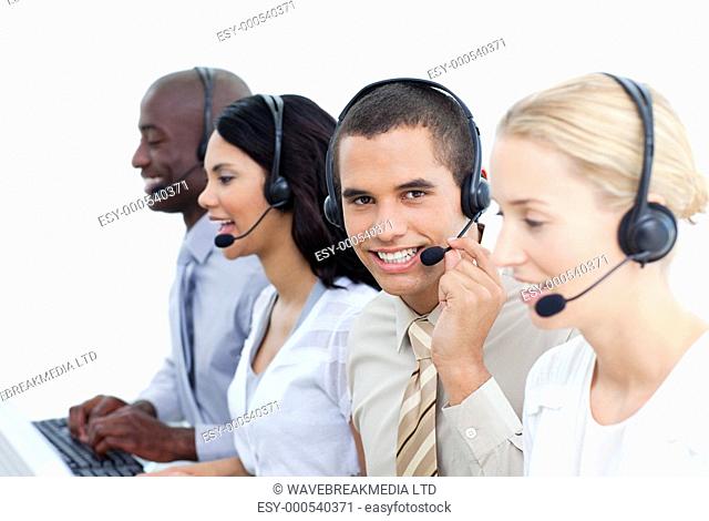 Ambitious business people working in a call center in the office