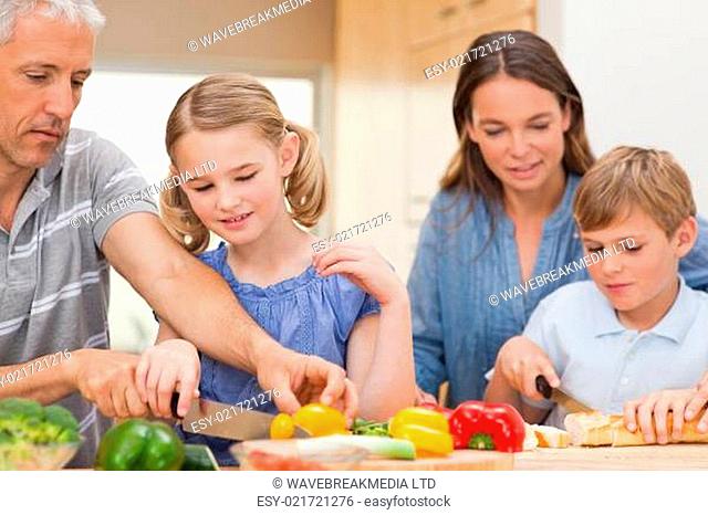 Lovely family cooking together