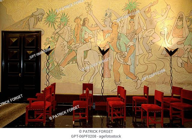 THE WEDDING PAINTED BY JEAN COCTEAU 1957-1958, DECOR IN THE WEDDING HALL OF THE MENTON MAYOR'S OFFICE, MENTON, ALPES-MARITIMES 06, FRANCE